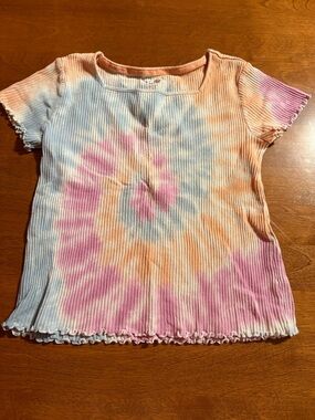 Justice Tie-Dye Ribbed Short Sleeve Top - Pink, Orange & Blue
